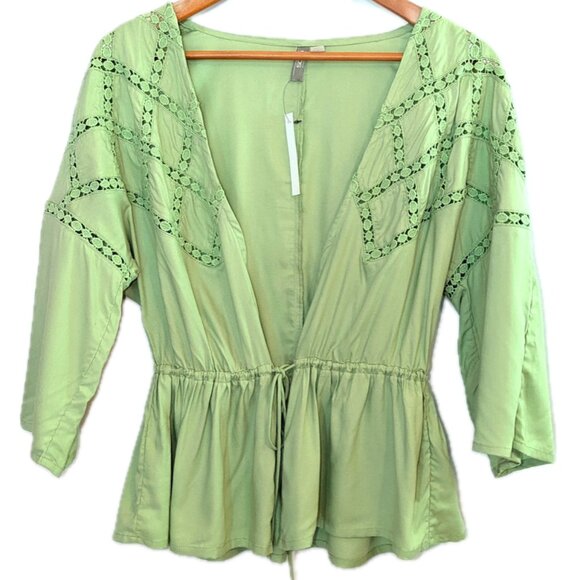 NWT ASOS | Viscose Eyelet Lace Wrap Blouse Top Pastel Green | Size UK 4 (US 0)* - Picture 8 of 14